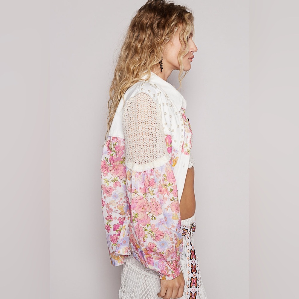 🍓 POL “ Heartspell “ Pearl Patchwork Jacket | Pink - Picture 3 of 5